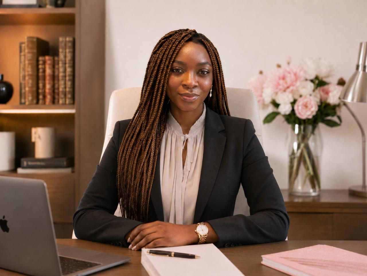 Kemi King, founder and system architect of KemiKing, seated at her desk